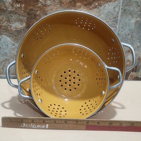 Yellow Enamel Colanders Steel Enamel Coating Set of 2 - Picture 7 of 9